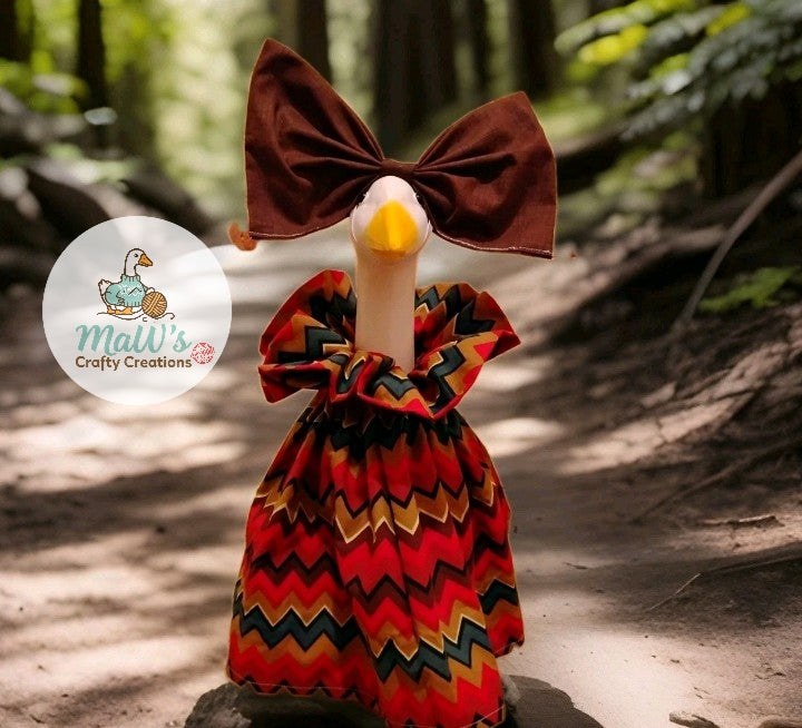 Porch Goose 17-19 inch Chevron print dress with brown bow